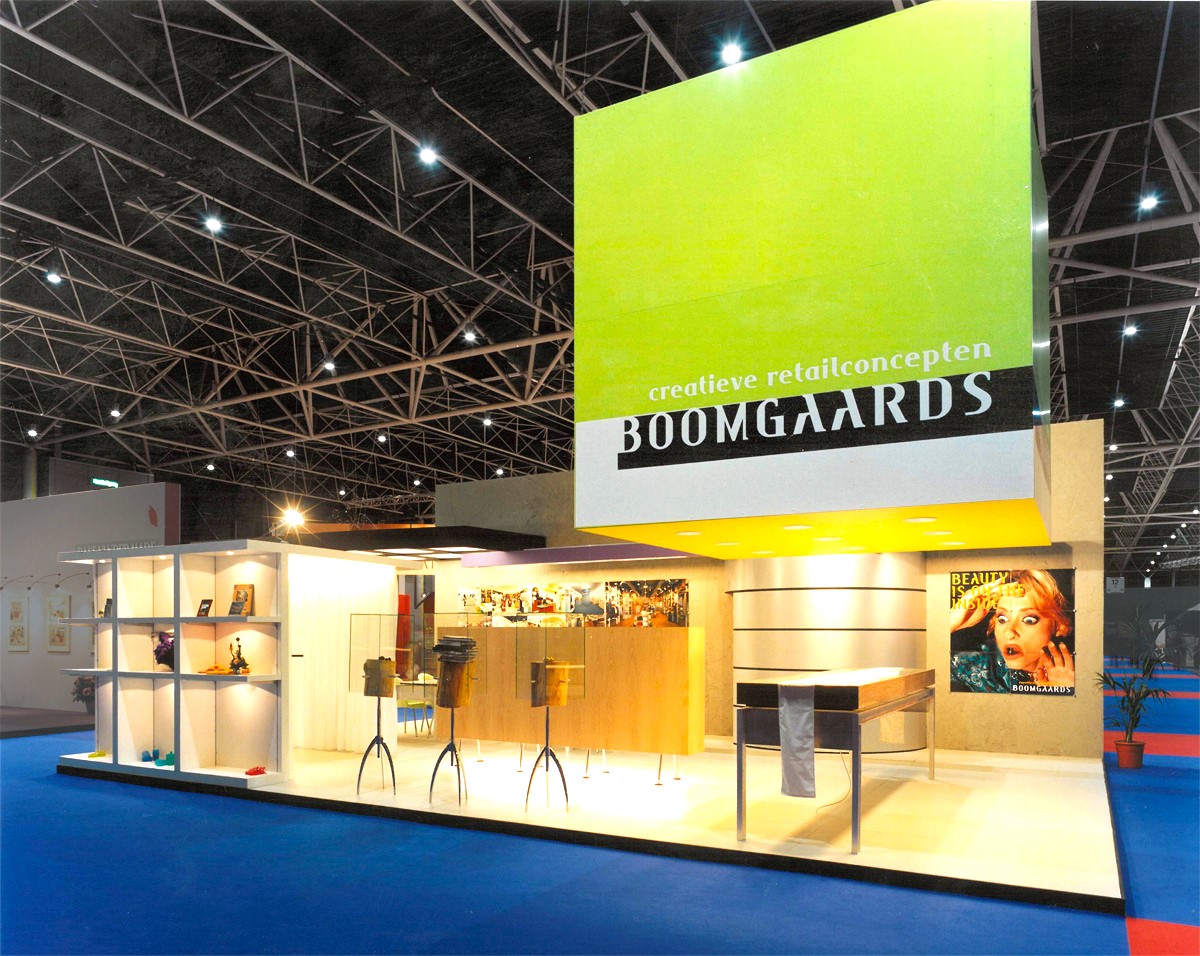 Boomgaards exhibition stand with large green branded banner