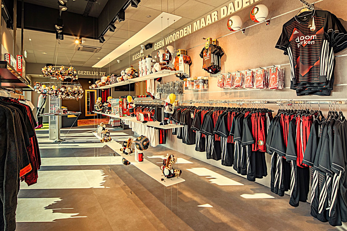 Feyenoord fan store interior with merchandise walls