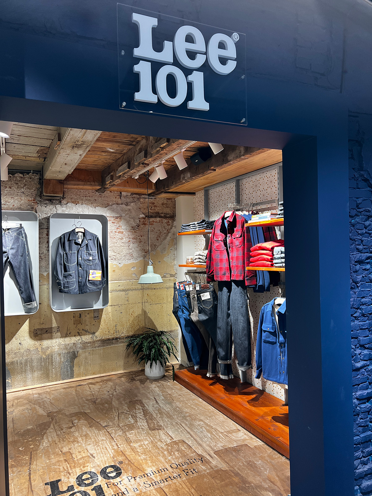 Lee 101 store entrance with denim display