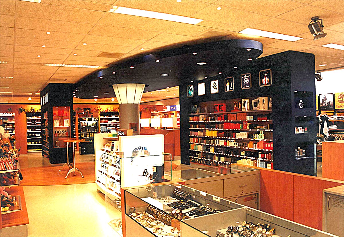 Tax-free UN store interior with display cabinets