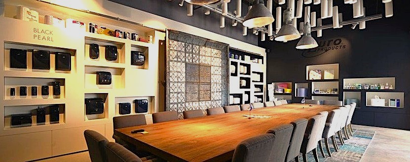 MTS Europroducts consultation room with long table and sample walls